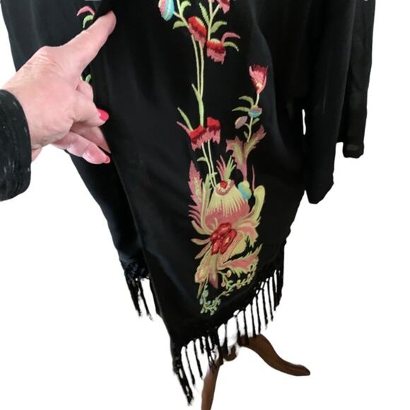 Forever 21 black duster. With fringe. Embroidered. Size medium. - Picture 3 of 6